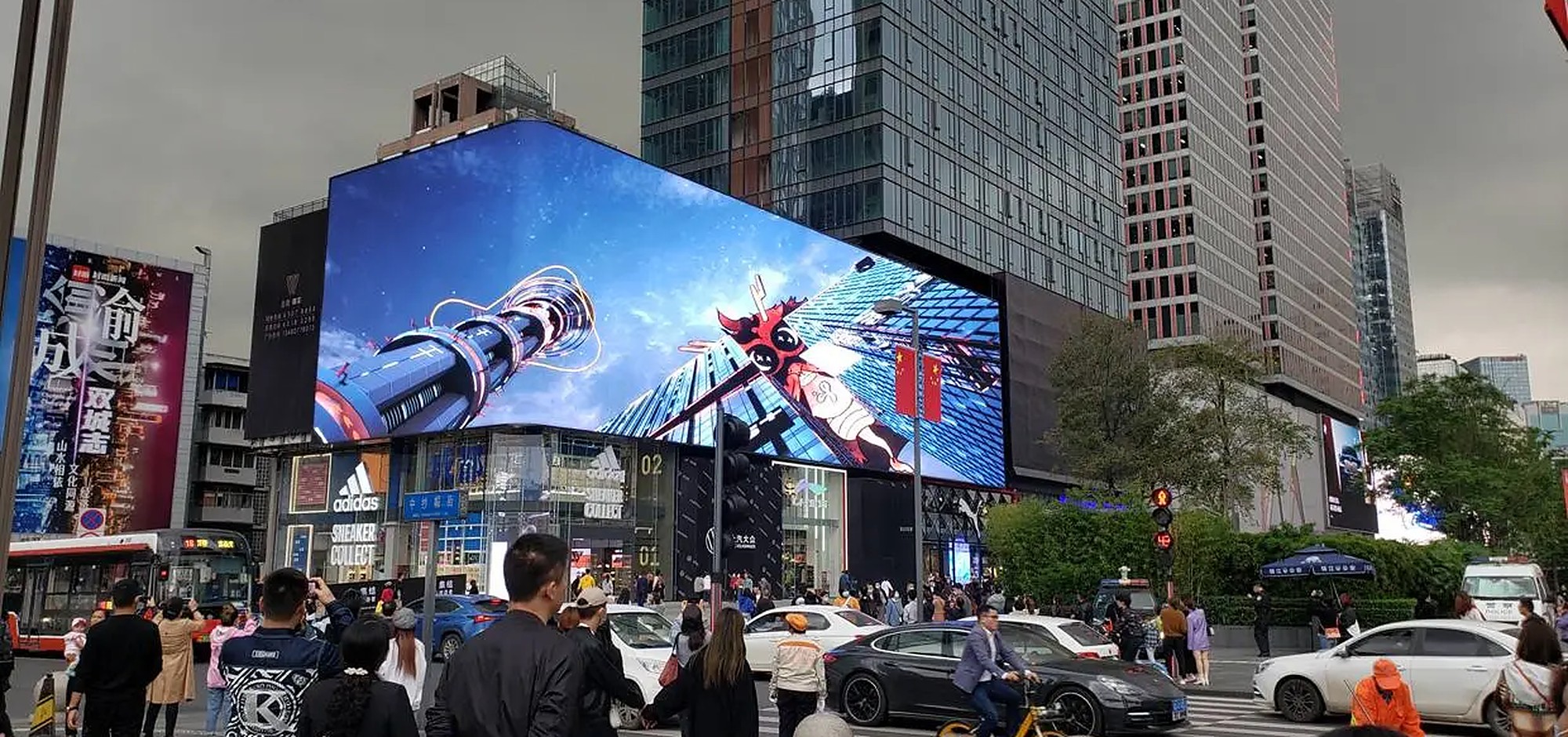 Fixed LED display mounted on a building facade