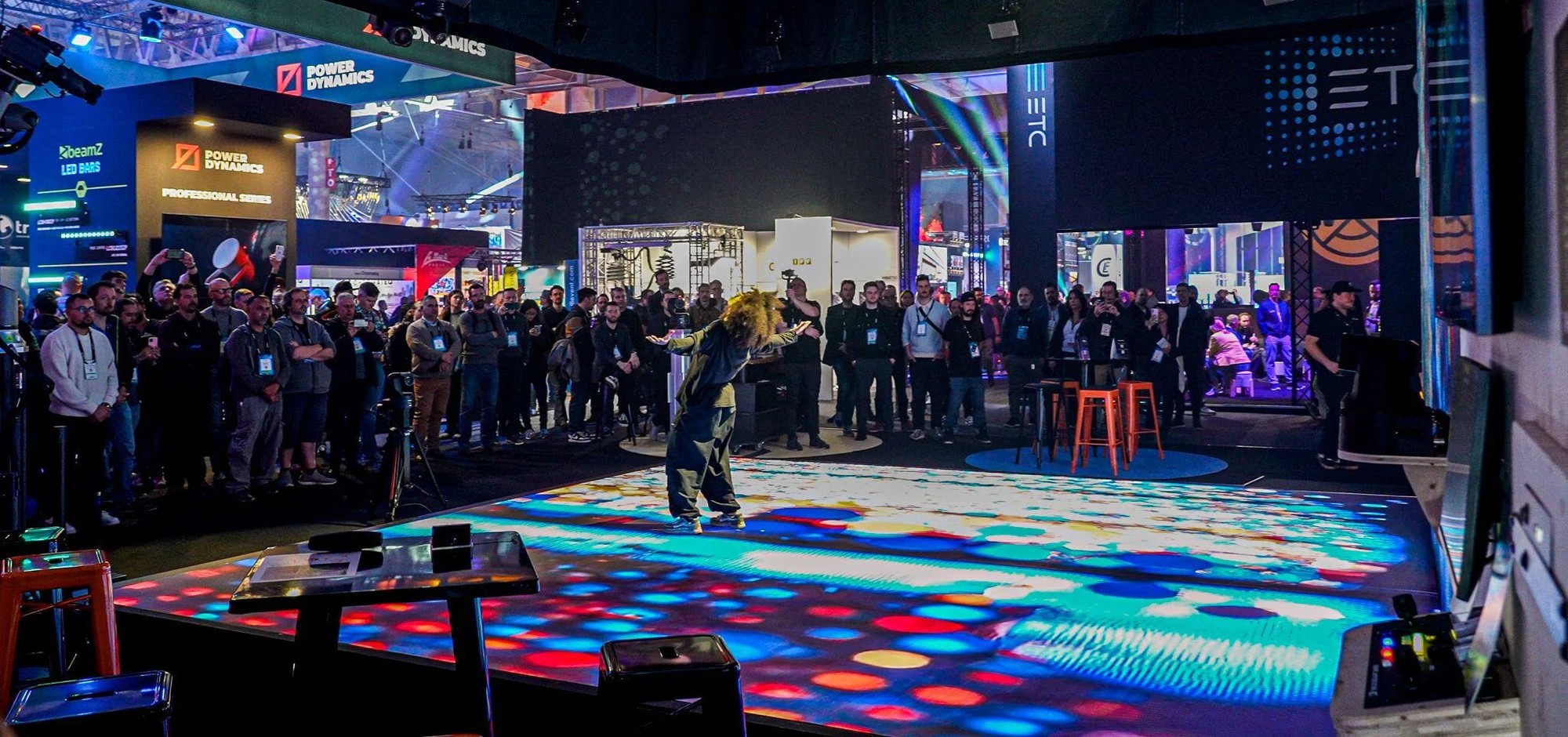Interactive LED floor display in use at an event