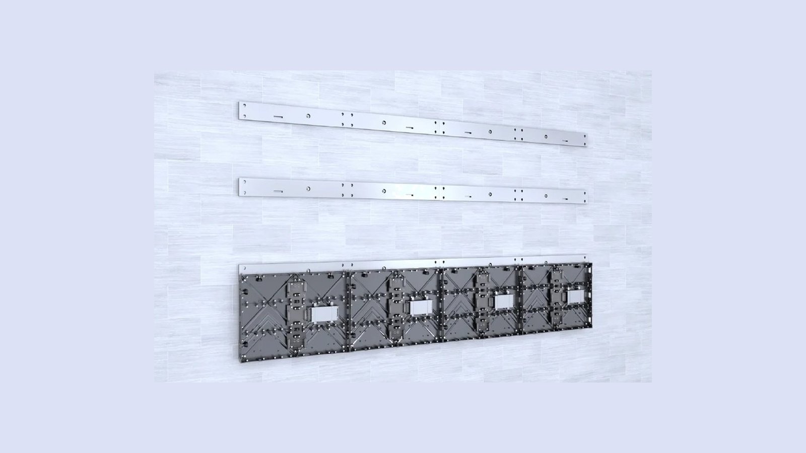 Rear view of LED modules and mounting rails for a 640x480 cabinet