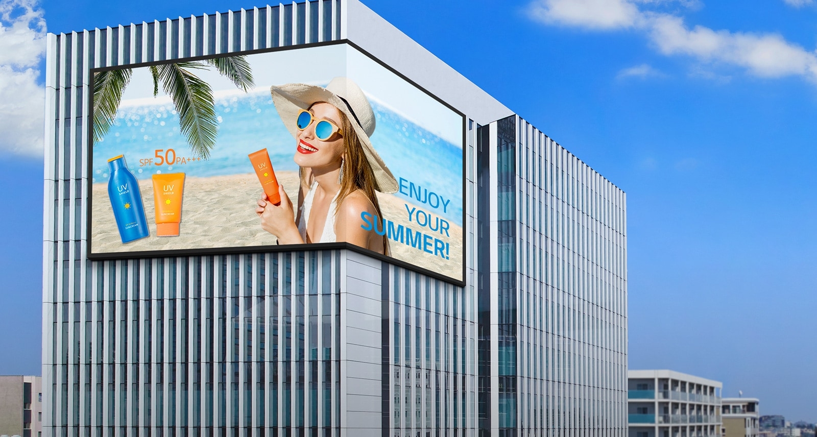 Roadside billboard LED screen with high-brightness content.