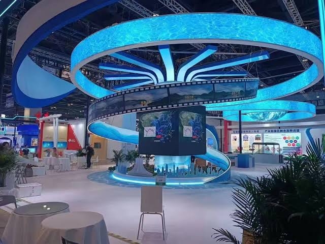 Custom-shaped LED build for a branded event space.