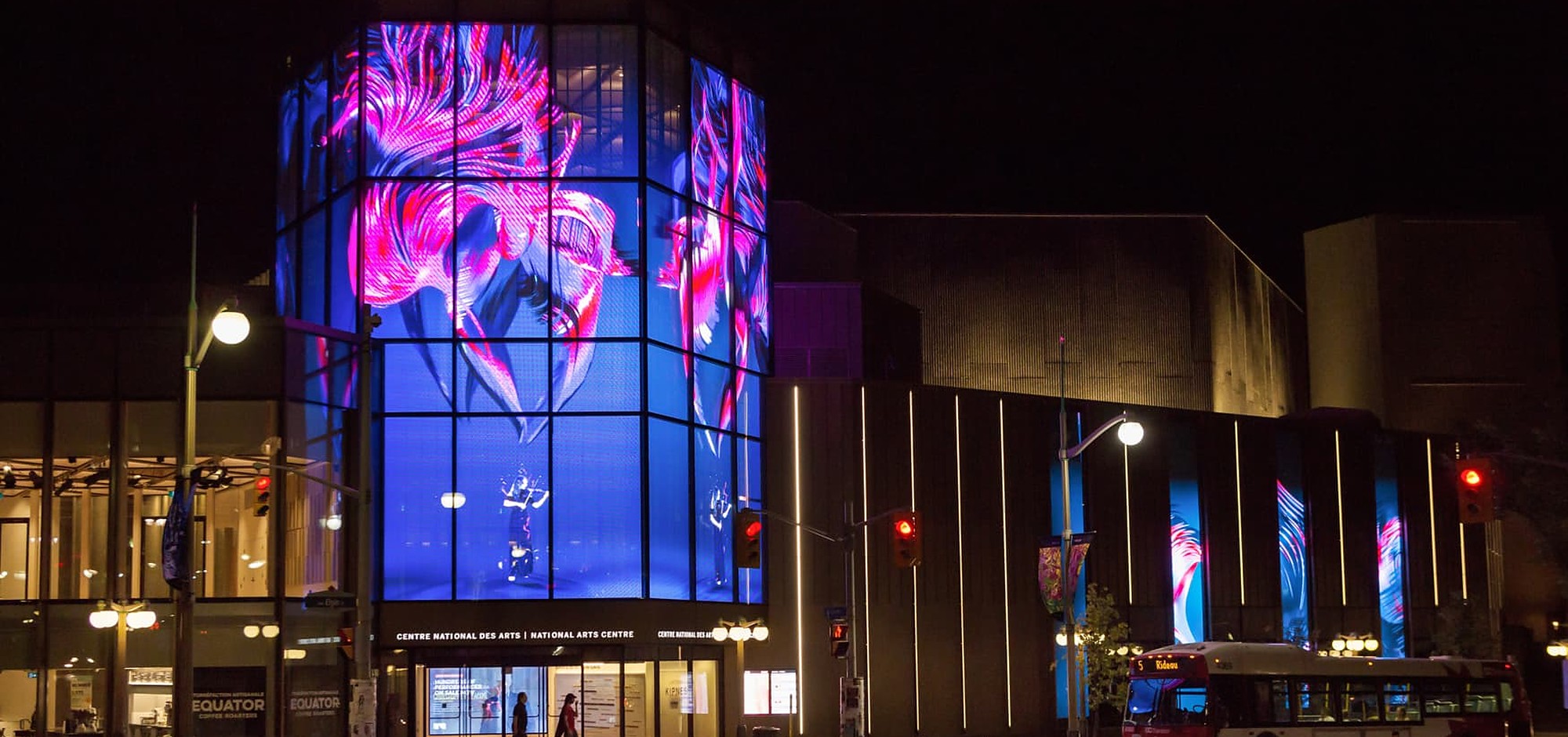 Transparent LED display on a glass facade